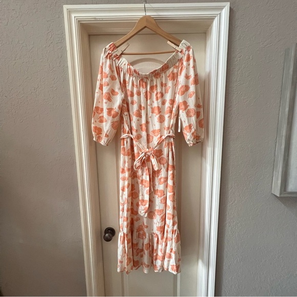 NWT A.N.A (ana) Coral Floral Print Off-Shoulder, adjustable belt Dress, large - Picture 3 of 12